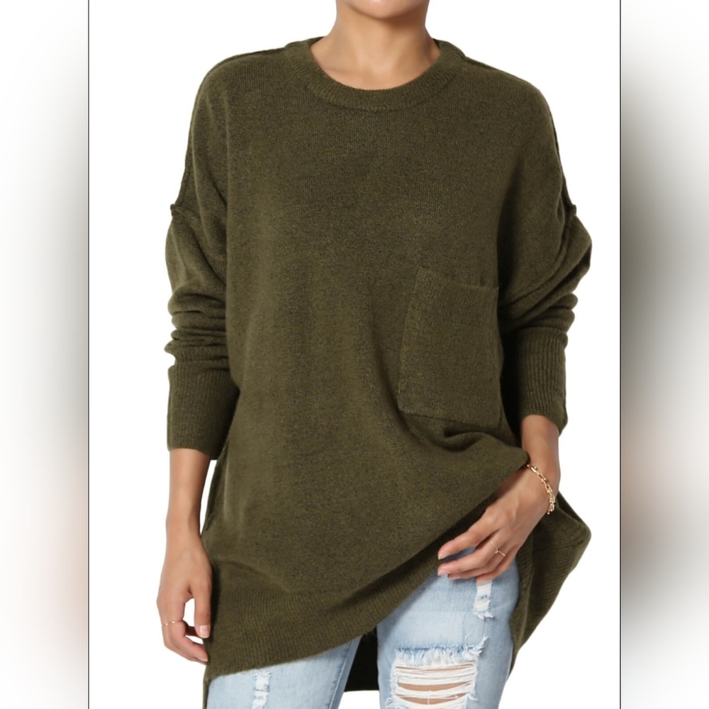Zenana Army Green Oversized Sweater